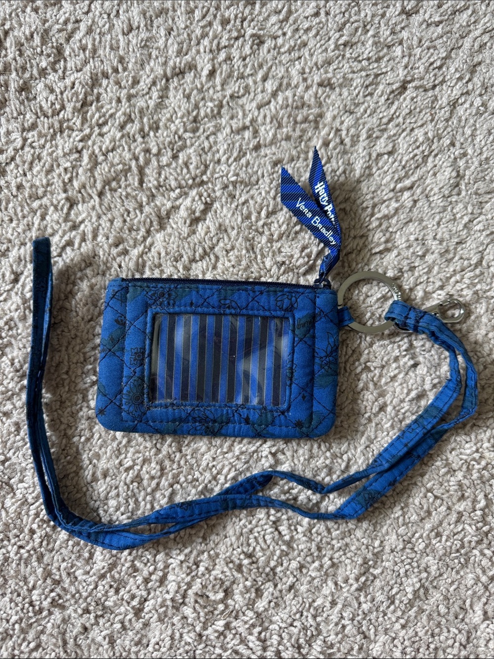 Vera Bradley Blue Quilted ID Lanyard Card Holder